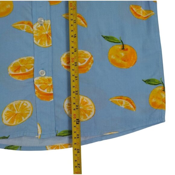 Orange Print Cotton Short Sleeve Button-Up Shirt Blue Background Boys Size 10. - Picture 7 of 7